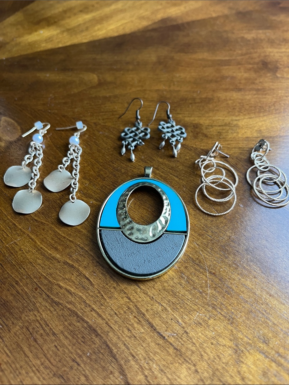 Blue and Brown Statement Pendant Necklace - Unbranded, and Earrings
